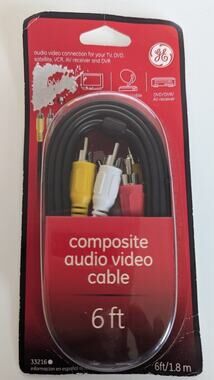 GE Composite Audio Video Cable, Red, White, Yellow - 6ft - 33216 - New Sealed